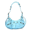 Extra Supple Calfskin Crocodile Embossed Le Cagole Shoulder Bag XS Sky Blue