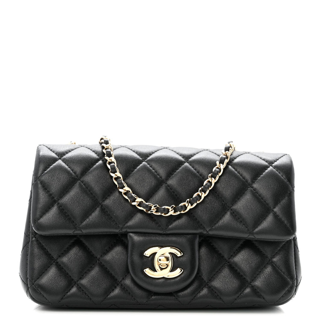 Lambskin Quilted Mini Rectangular Pearl Crush Flap Black