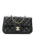 Lambskin Quilted Mini Rectangular Pearl Crush Flap Black
