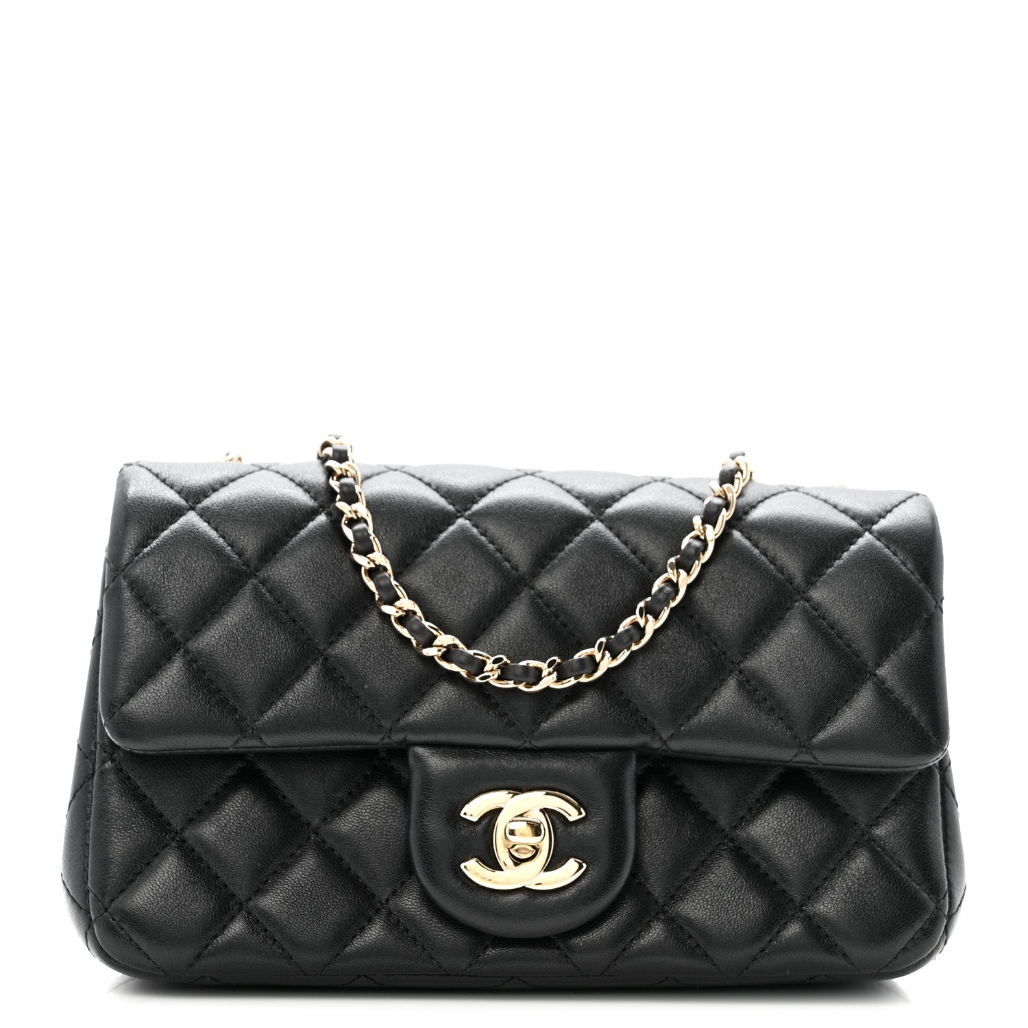 Lambskin Quilted Mini Rectangular Pearl Crush Flap Black