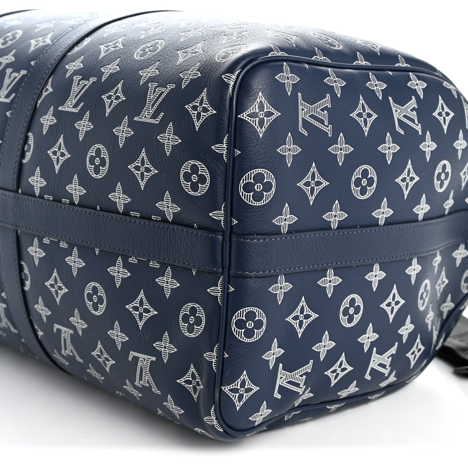 Calfskin Shadow Monogram Keepall Bandouliere 50 Ink Blue White