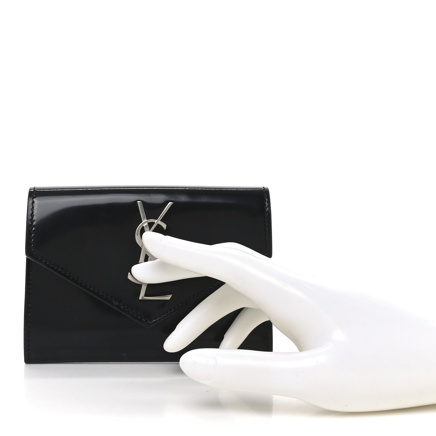 Patent Calfskin Small Monogram Envelope Wallet Black