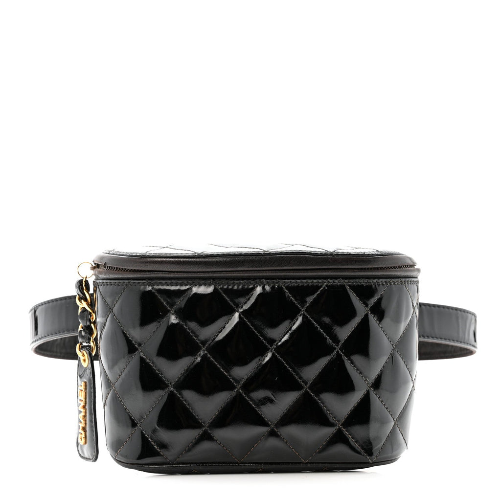 Patent Calfskin Quilted Waist Belt Bag 70 28 Black