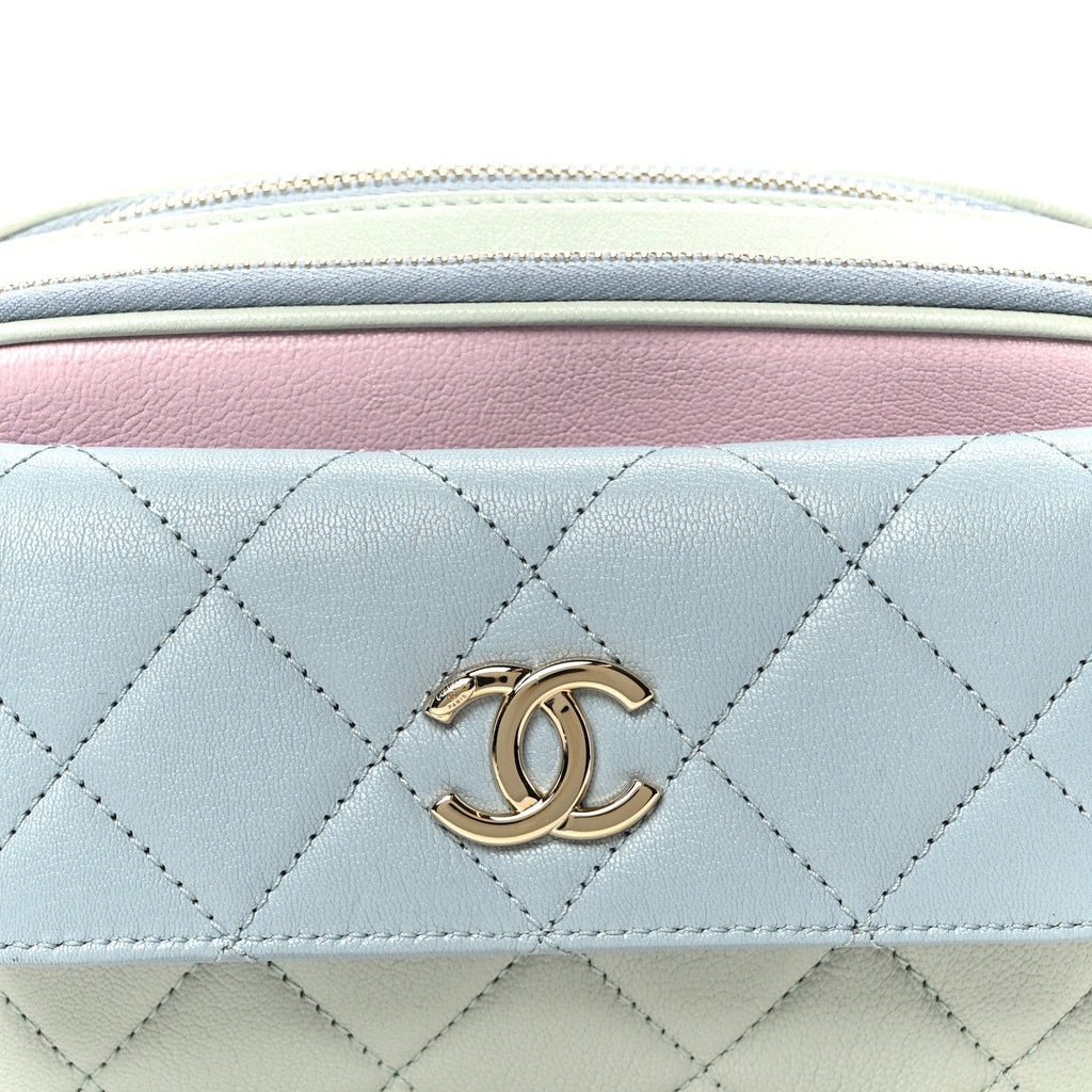 Goatskin Quilted Tri-Color In & Out Waist Bag Green Blue Pink