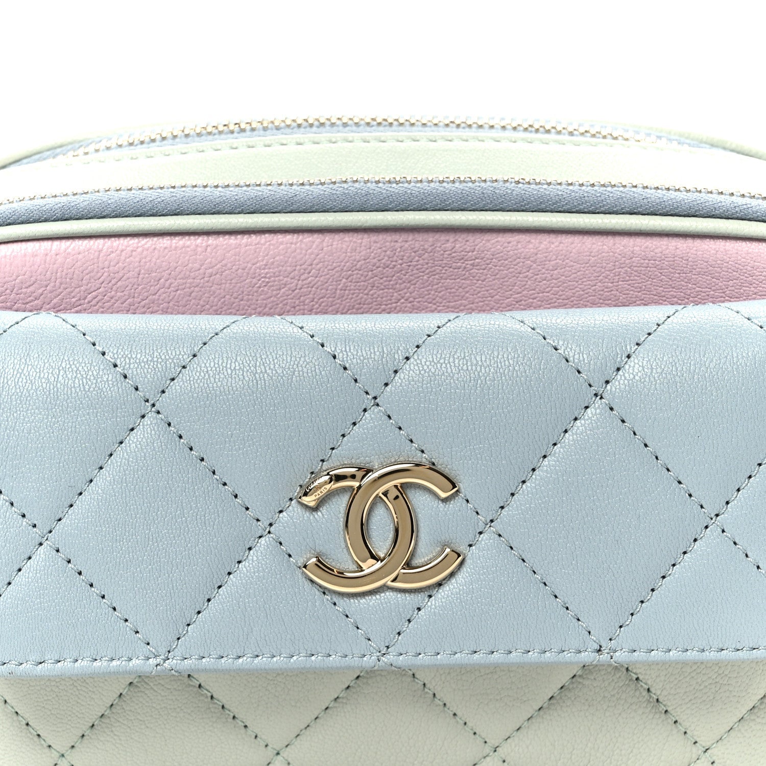 Goatskin Quilted Tri-Color In & Out Waist Bag Green Blue Pink