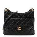 Shiny Crumpled Calfskin Quilted Large Wavy CC Hobo Black