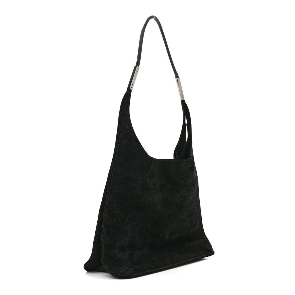 Suede Logo Shoulder Bag Black