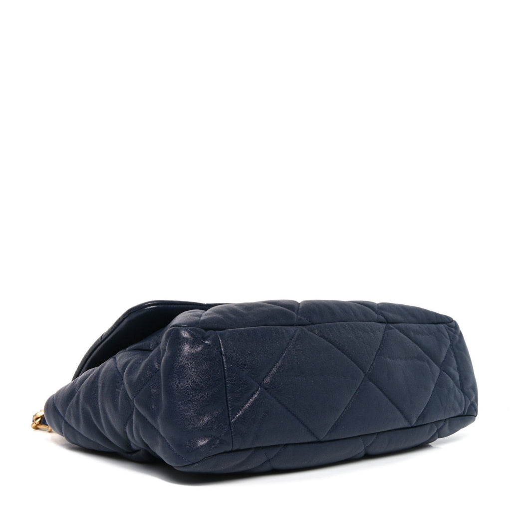 Goatskin Quilted Maxi Chanel 19 Flap Navy Blue