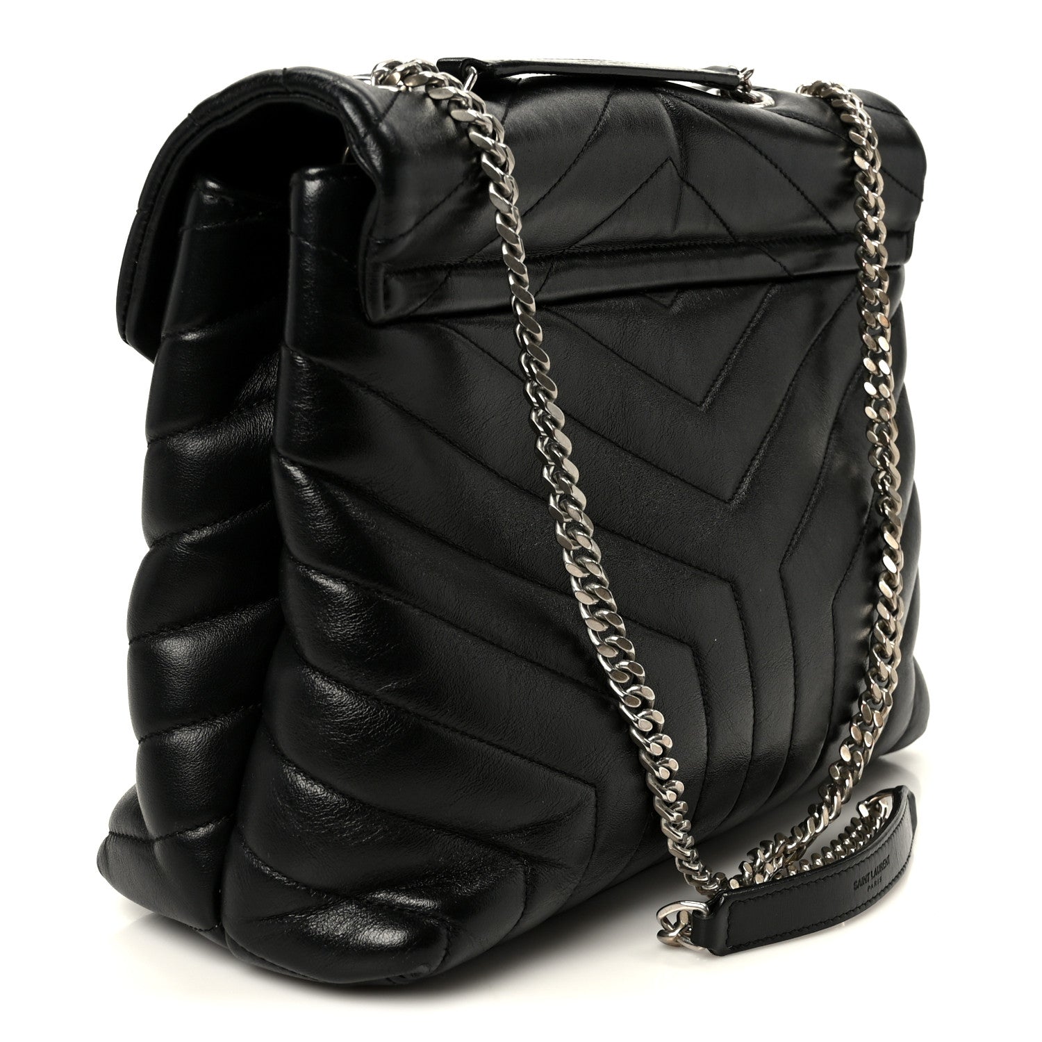 Calfskin Y Quilted Monogram Medium Loulou Chain Satchel Black