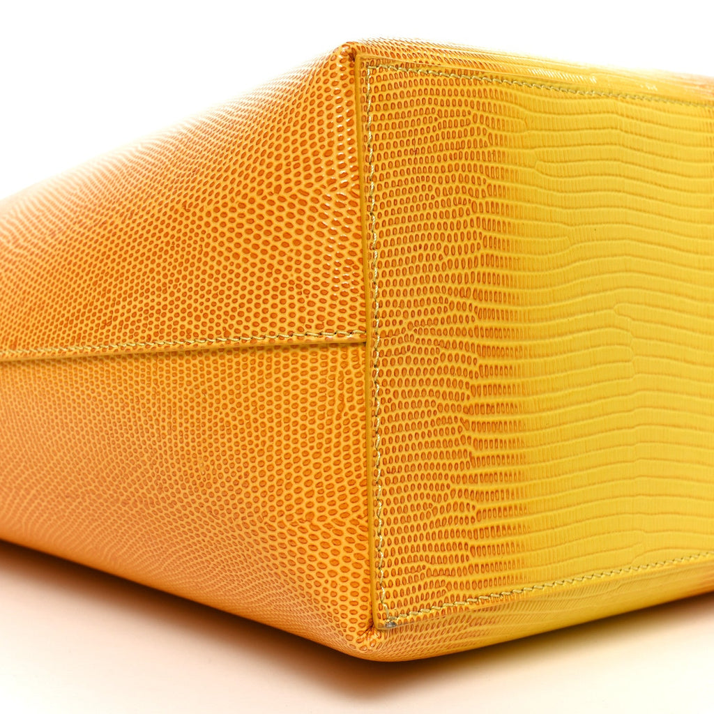 Calfskin Lizard Embossed Medium London Tote Marigold