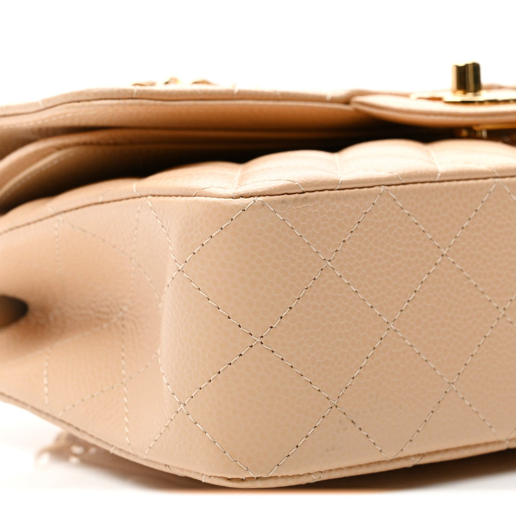 Caviar Quilted Small Double Flap Beige