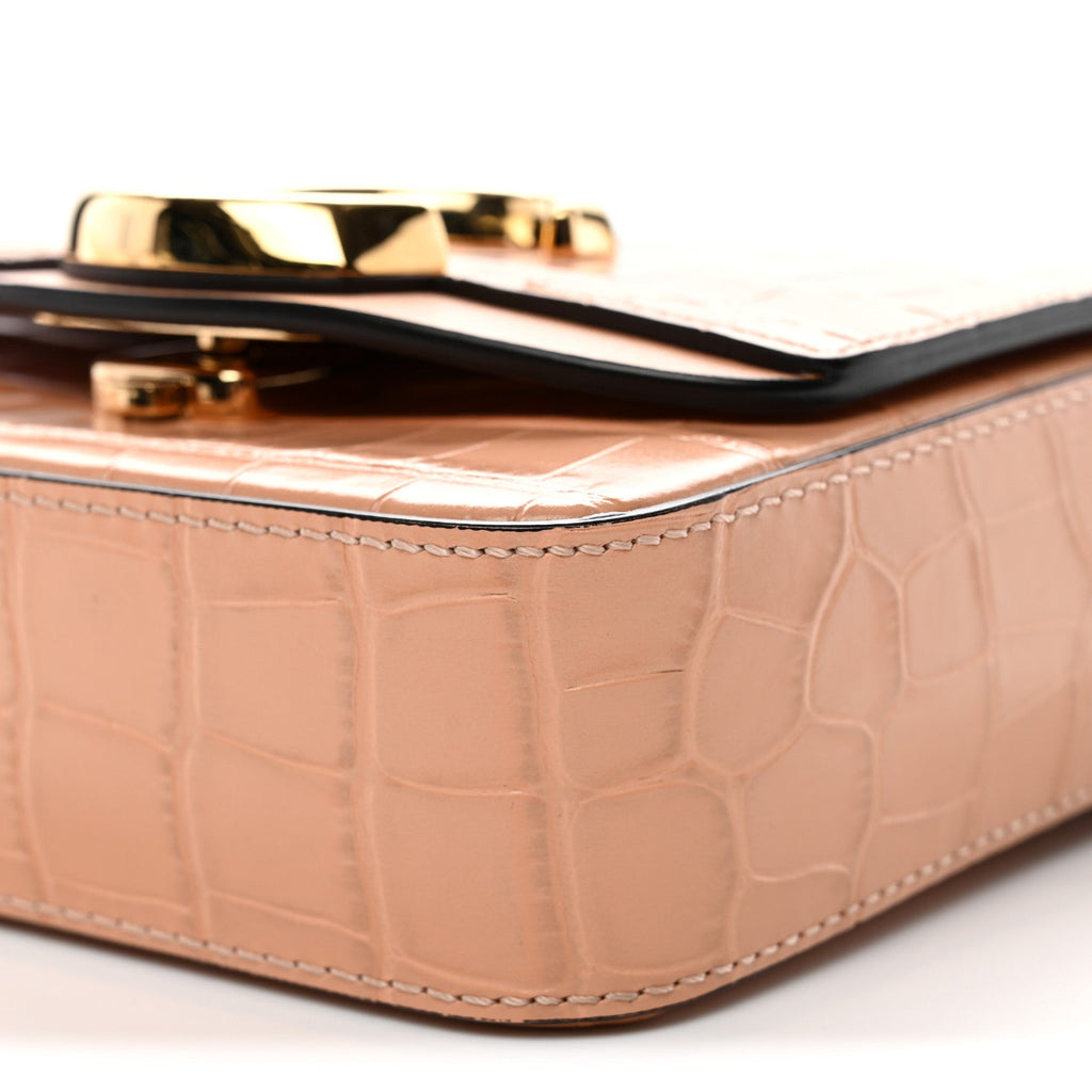 Calfskin Crocodile Embossed Mini C Double Carry Milky Orange