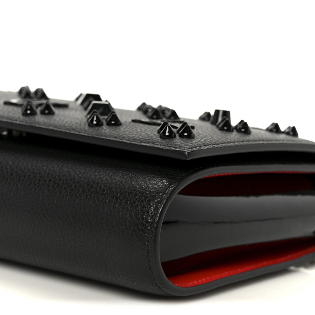 Calfskin Spikes Loubinthesky Paloma Clutch Black