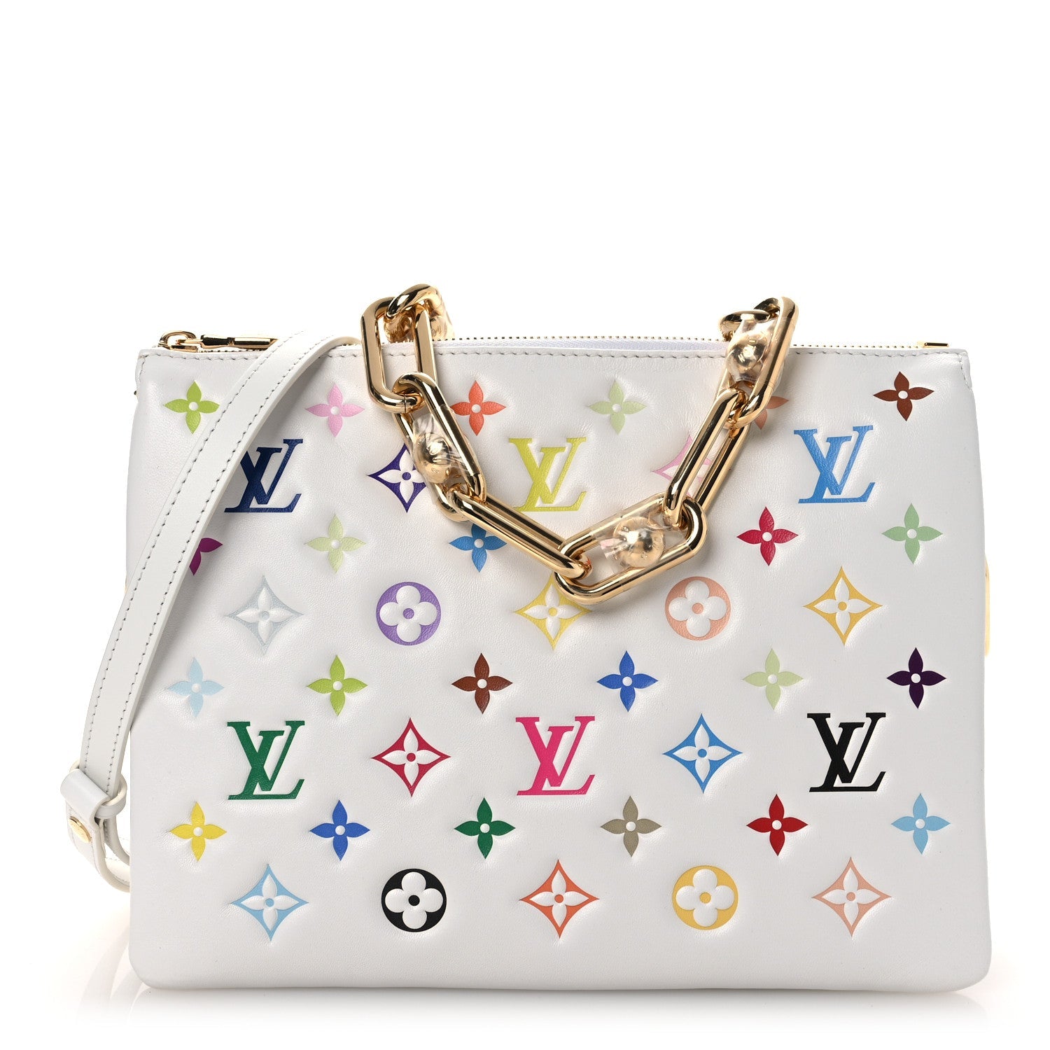 LV x TM Lambskin Embossed Monogram Coussin PM White Multicolor