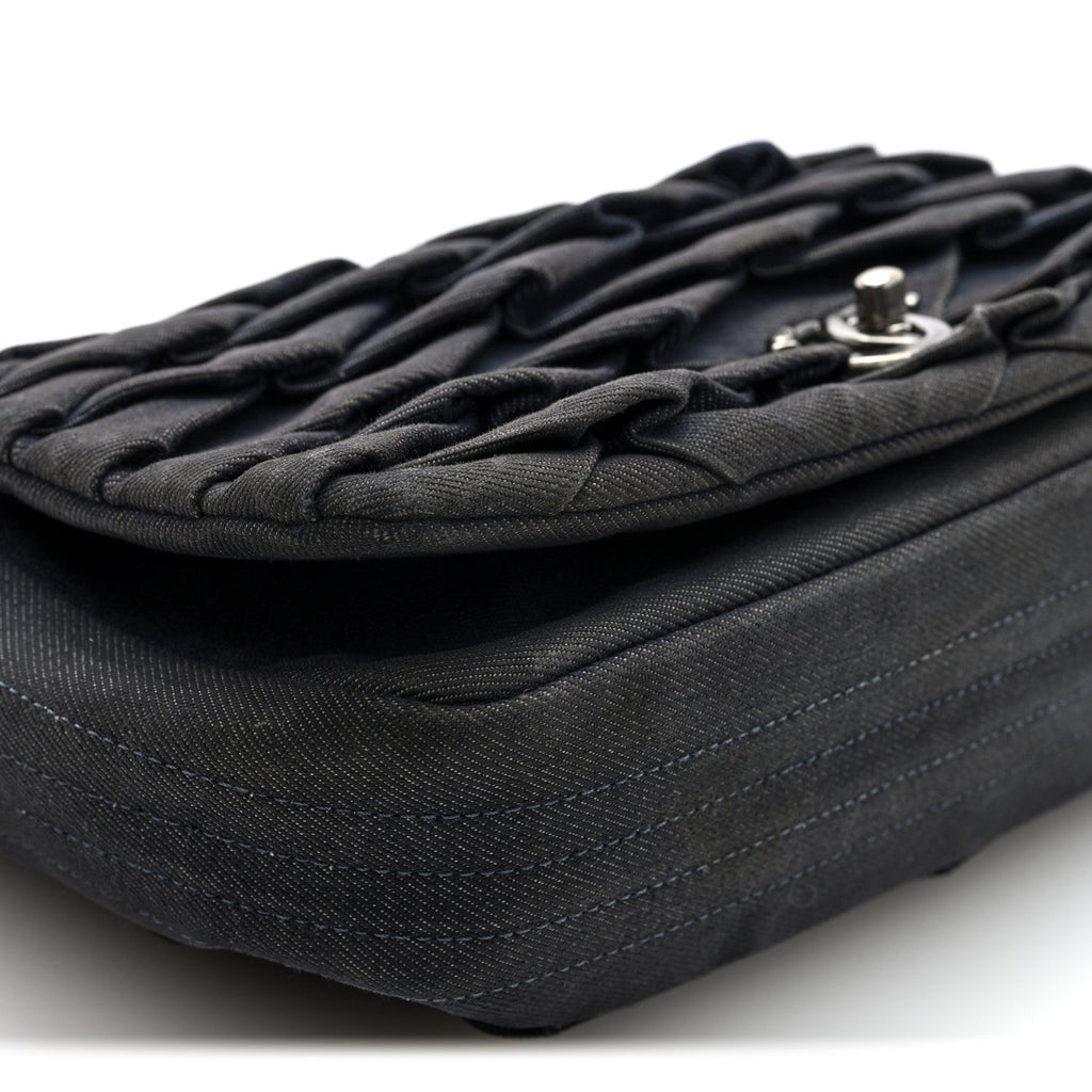 Denim Pleated Denim Turtle Flap Dark Blue