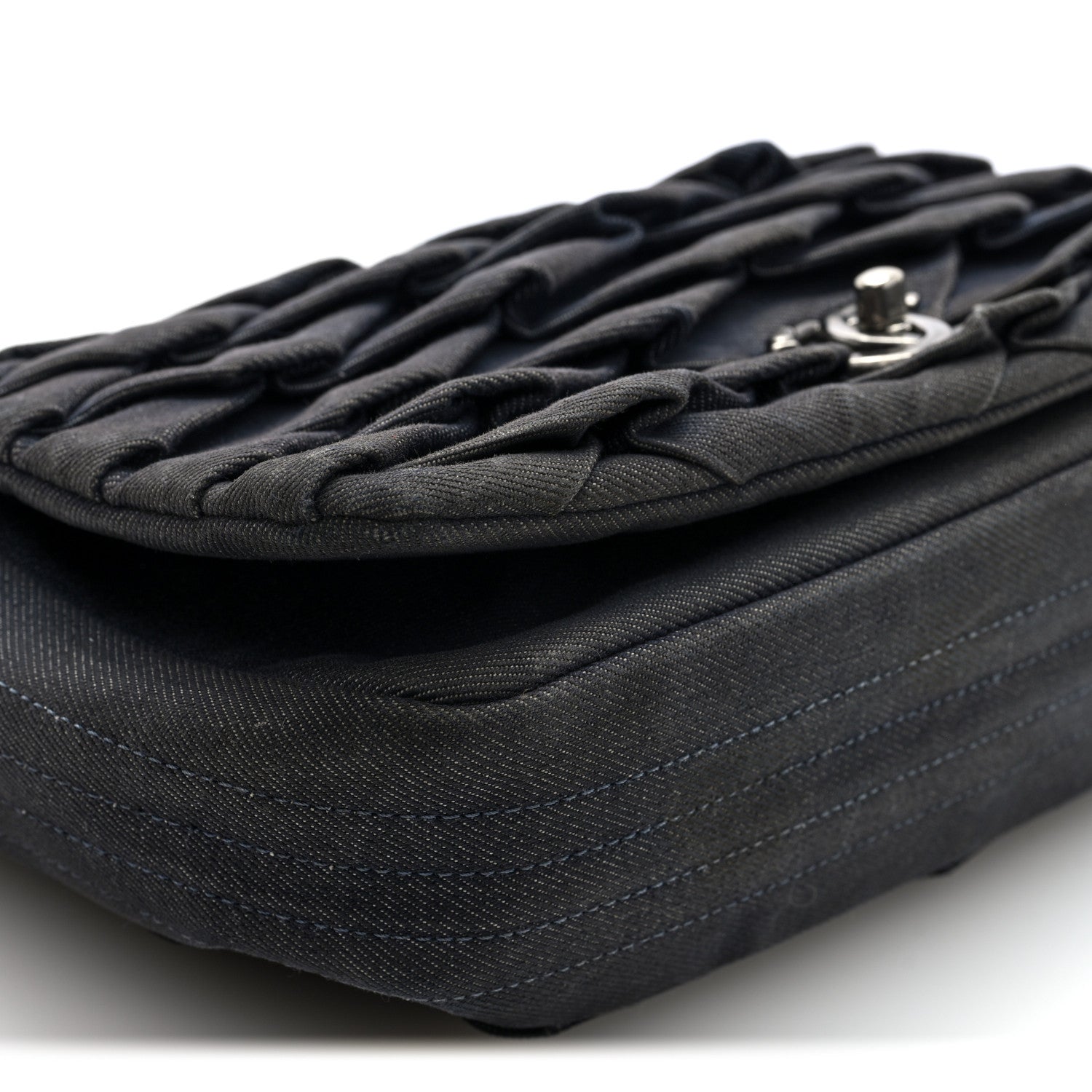 Denim Pleated Denim Turtle Flap Dark Blue
