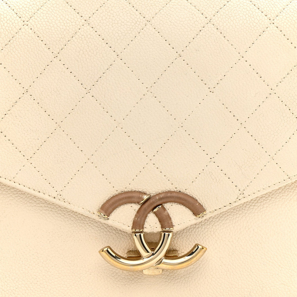 Grained Calfskin Quilted Small Cuba Top Handle Flap White