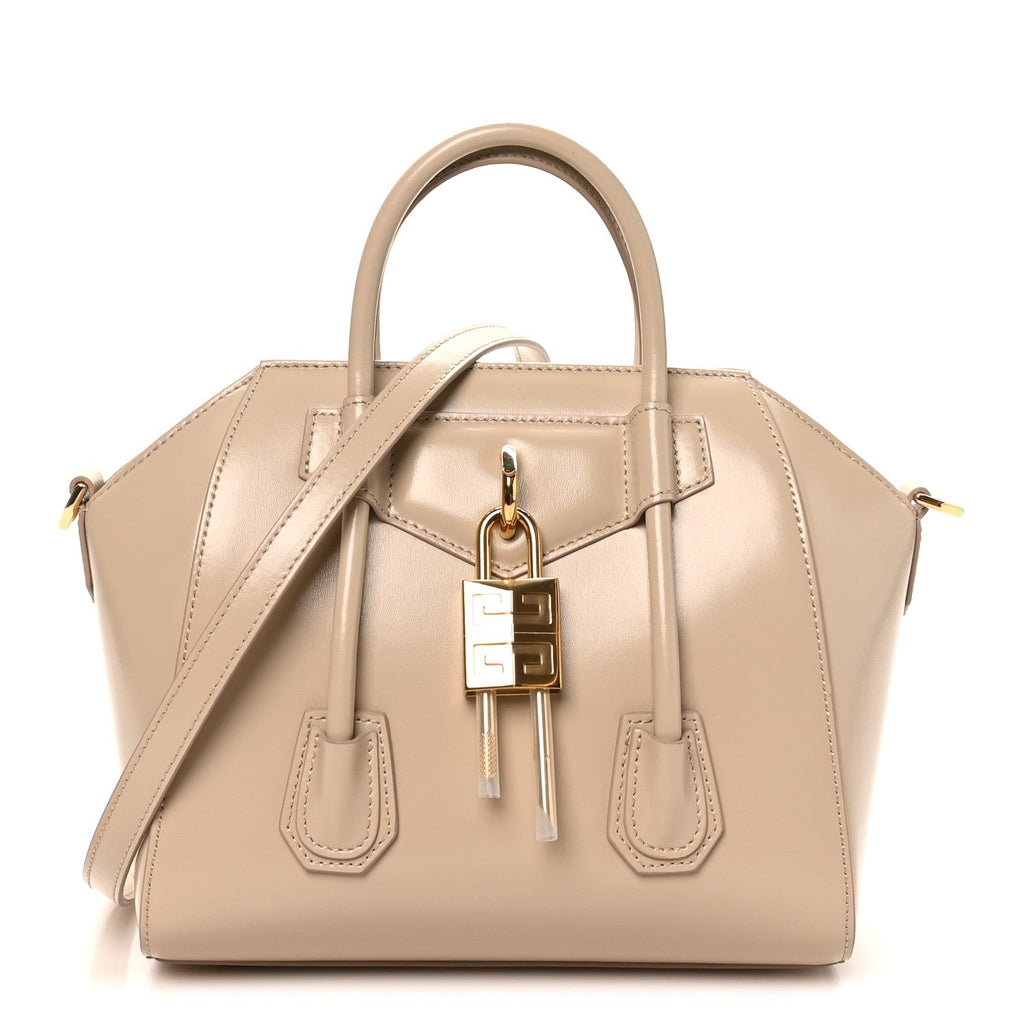 Box Calfskin Mini Lock Antigona Shoulder Bag Natural Beige