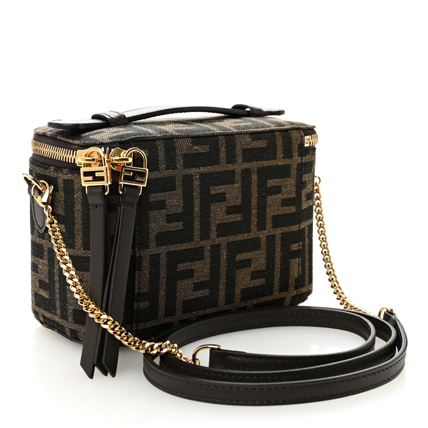 Vitello Grace Jacquard FF MIni Vanity Bag Tobacco Brown