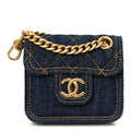 Denim Quilted Double You Flap Bag Charm Blue