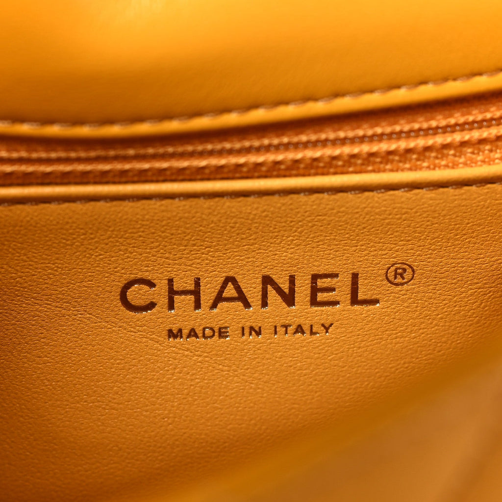 Shiny Lambskin Quilted Golden Links Top Handle Flap Yellow