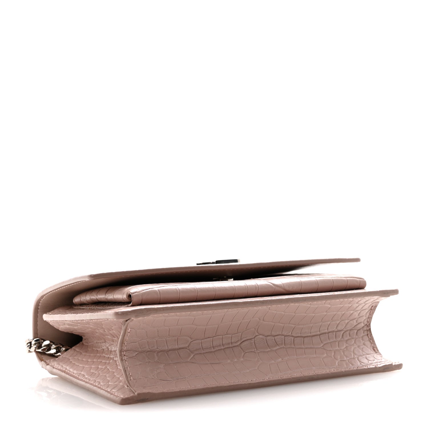 Calfskin Crocodile Embossed Monogram Sunset Chain Wallet Soft Nude