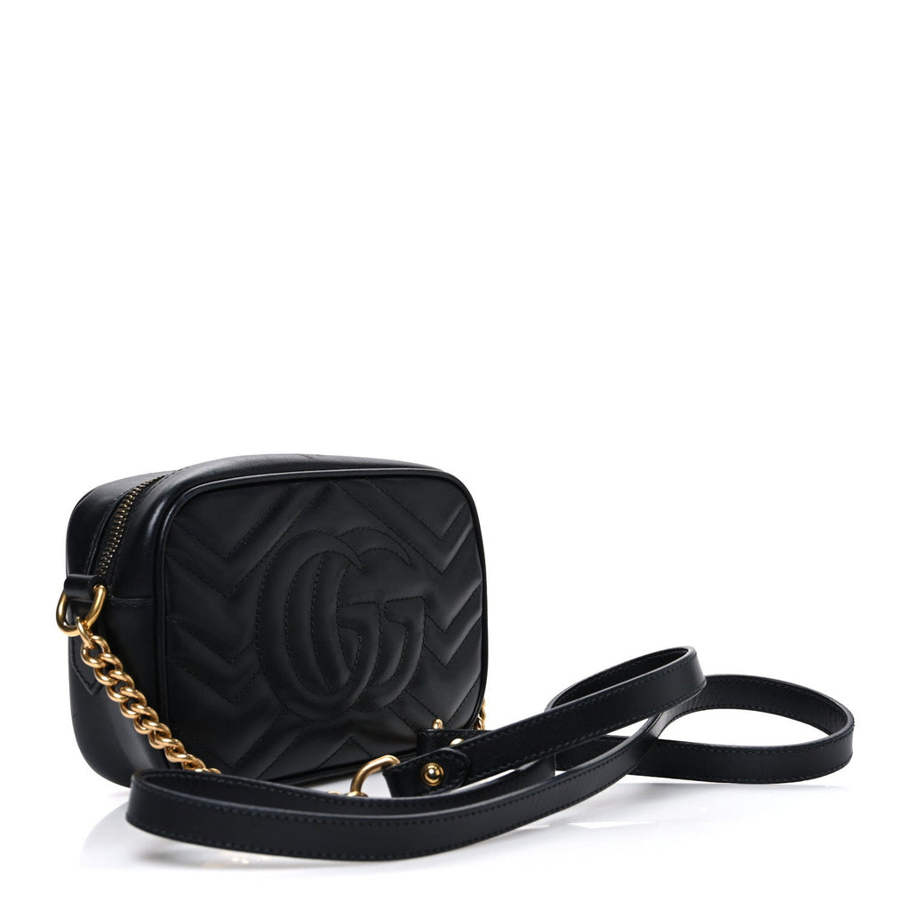 Calfskin Matelasse Mini GG Marmont Chain Shoulder Bag Black