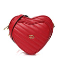 Calfskin Matelasse Diagonal Mini Interlocking G Heart Shoulder Bag Hibiscus Red