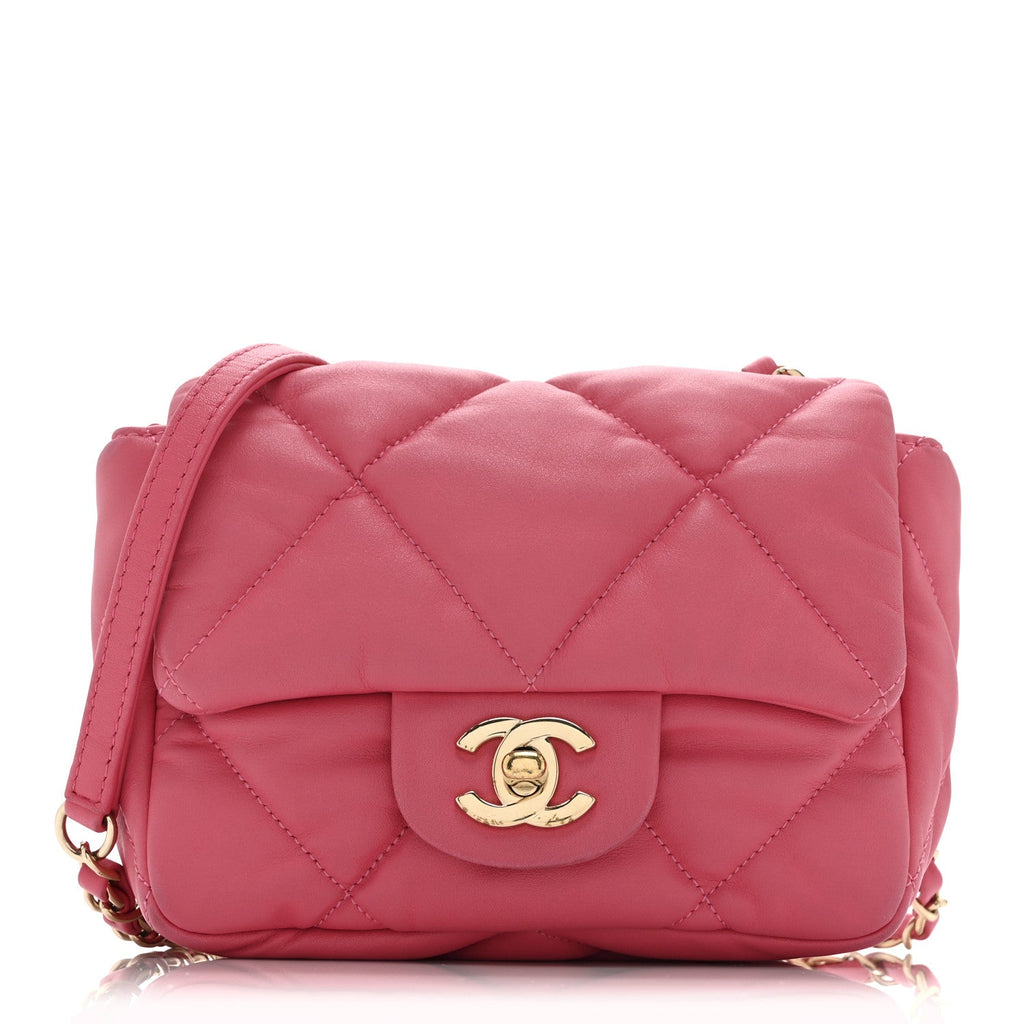 Calfskin Quilted Mini Square Bubbly Flap Pink