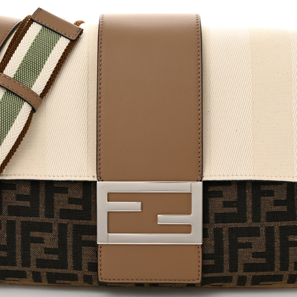 Fabric Jacquard Canvas Vitello Grace Pequin FF 1974 Large Convertible Baguette Tobacco Moro Grezzo Sand