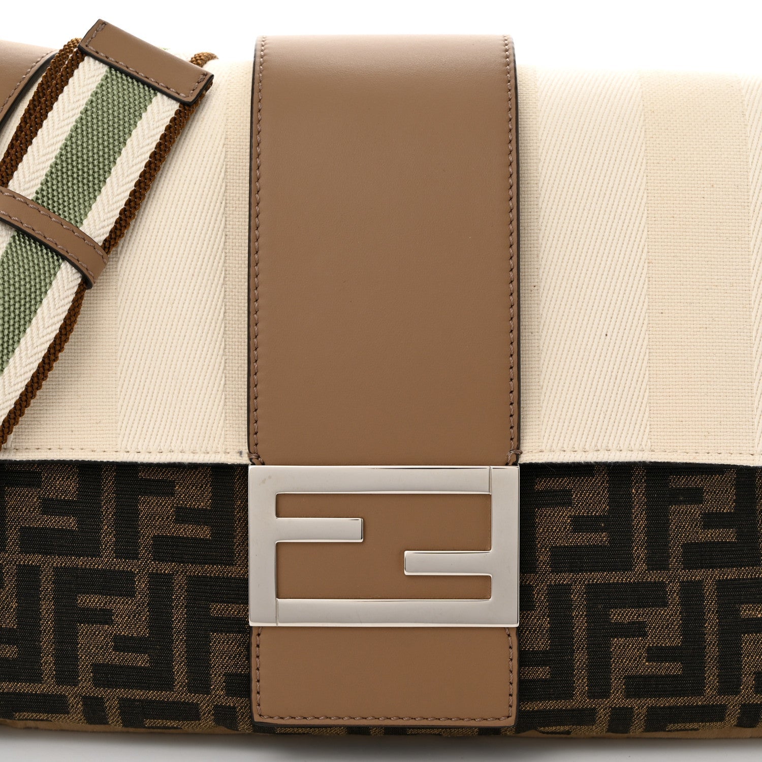 Fabric Jacquard Canvas Vitello Grace Pequin FF 1974 Large Convertible Baguette Tobacco Moro Grezzo Sand