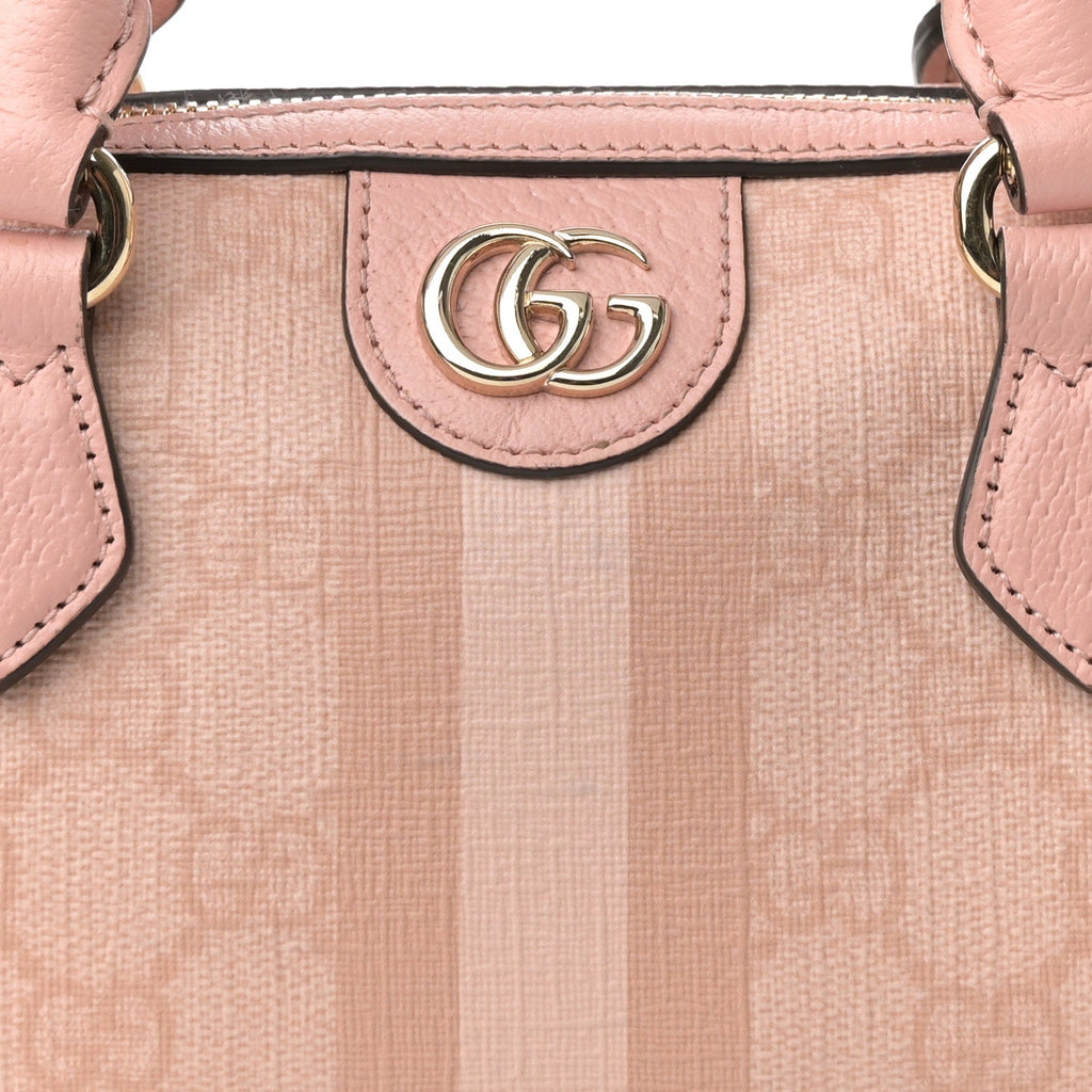 GG Supreme Monogram Textured Dollar Calfskin Web Super Mini Ophidia Top Handle Bowler Bag Rose Pink