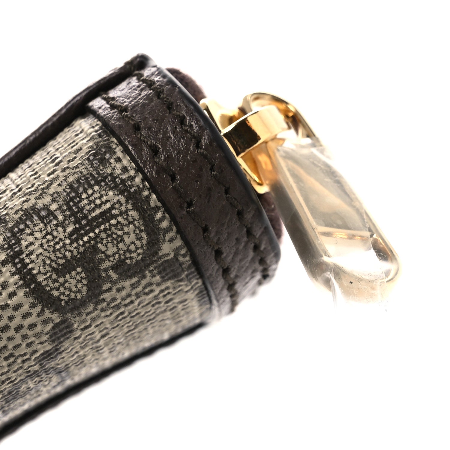 GG Supreme Monogram Textured Dollar Calfskin Web Ophidia Zip Around  Case Wallet Beige Ebony New Acero