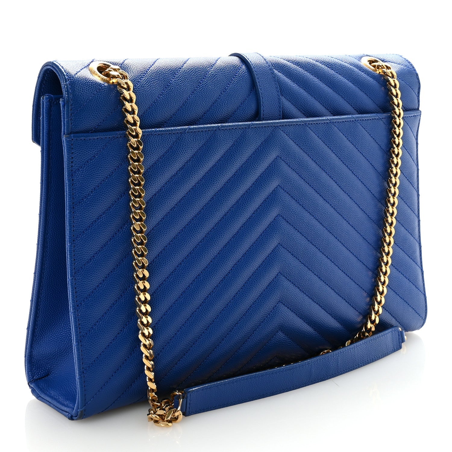 Grain De Poudre Matelasse Chevron Large Monogram Satchel Blue Majorelle