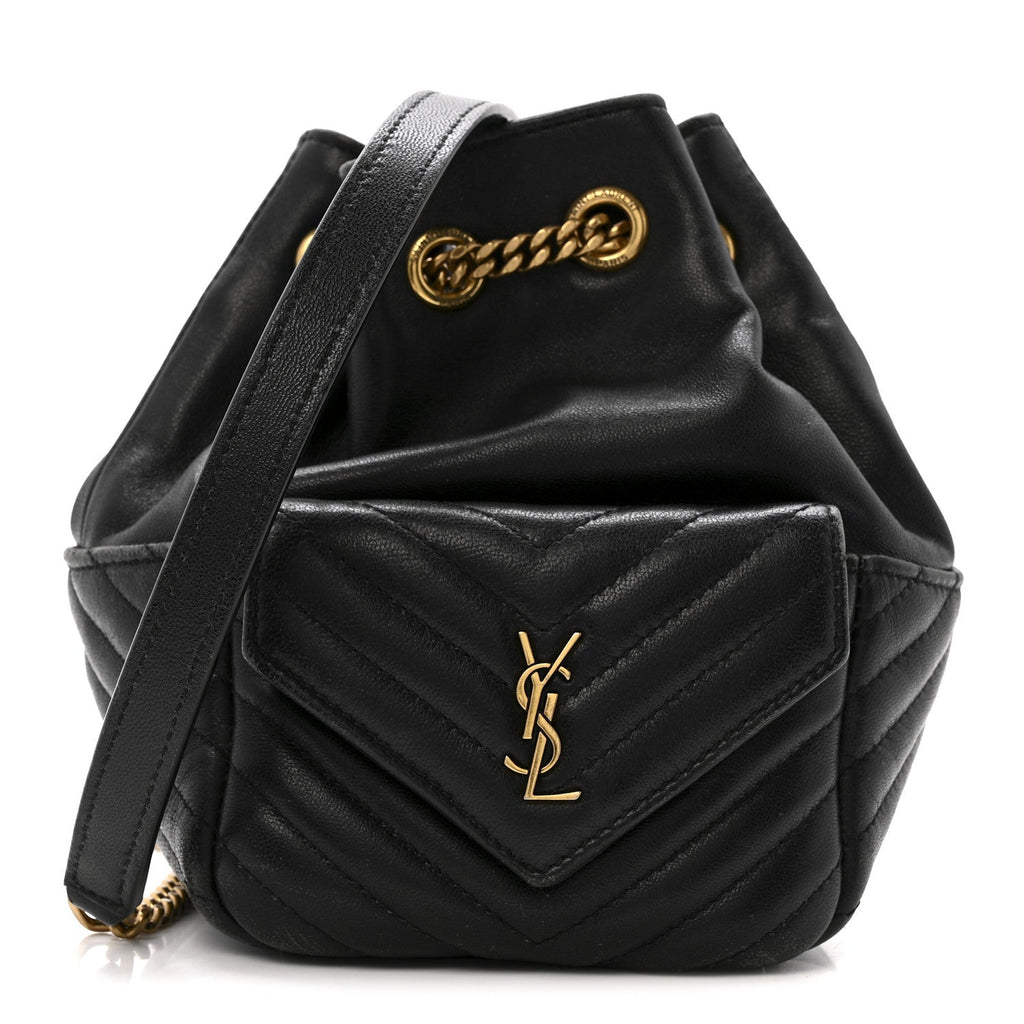Lambskin Matelasse Monogram Joe Nano Bucket Bag Black