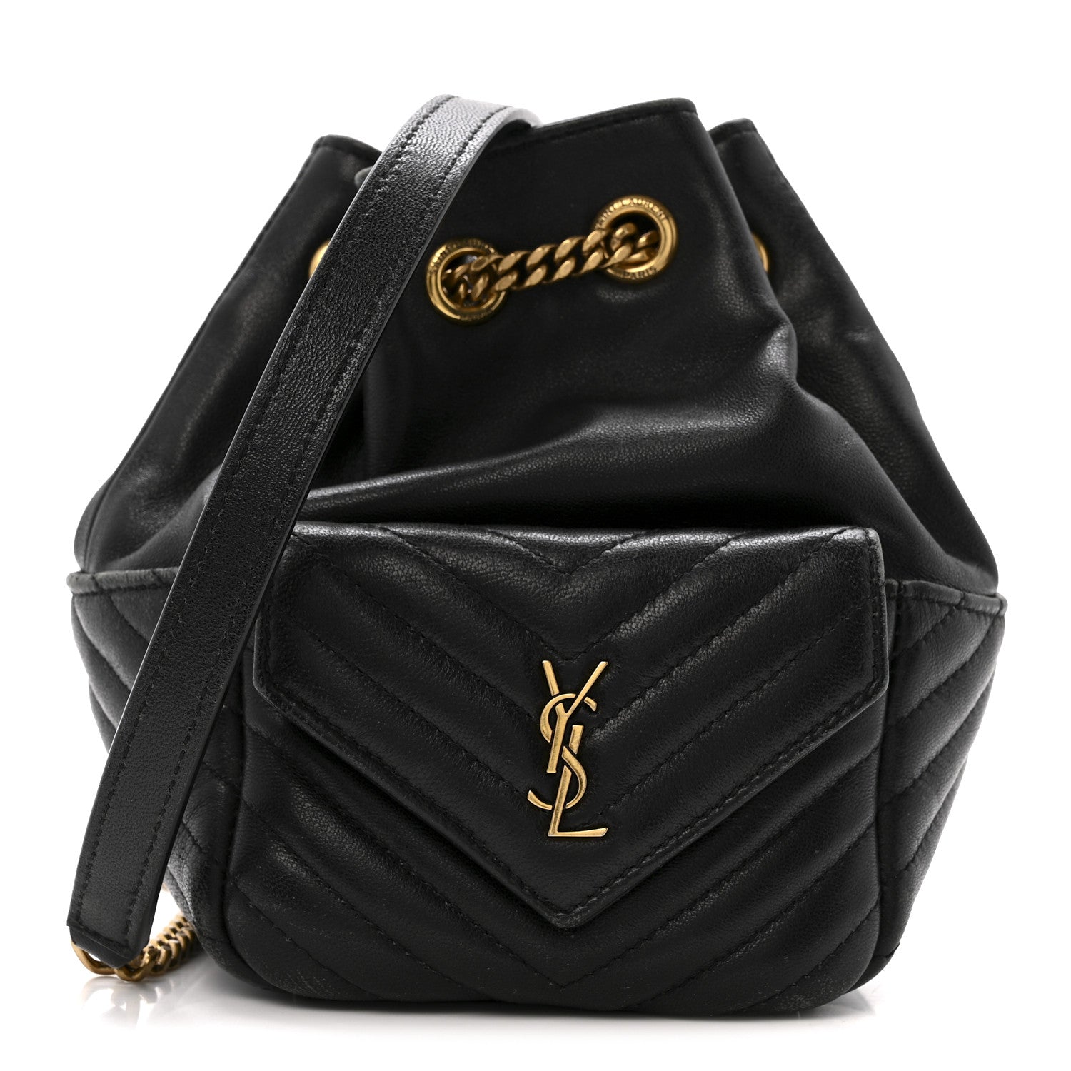 Lambskin Matelasse Monogram Joe Nano Bucket Bag Black