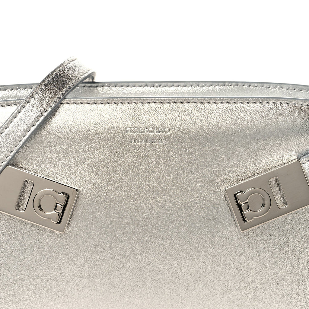 Metallic Lambskin Mini Hug Crossbody Bag Argento