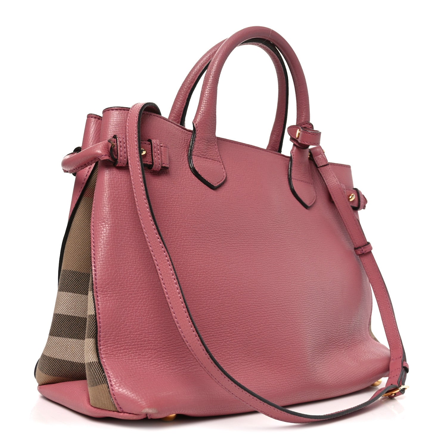 Grainy Calfskin House Check Medium Banner Tote Mauve Pink