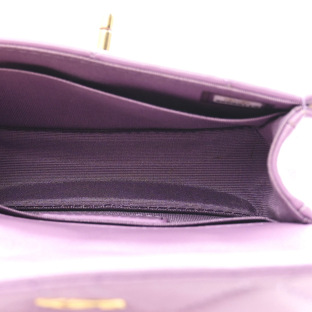 Shiny Lambskin Quilted Extra Mini Flap Purple