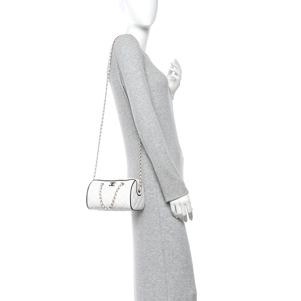 Lambskin Quilted Resin CC Mini Bowling Clutch With Chain White Black