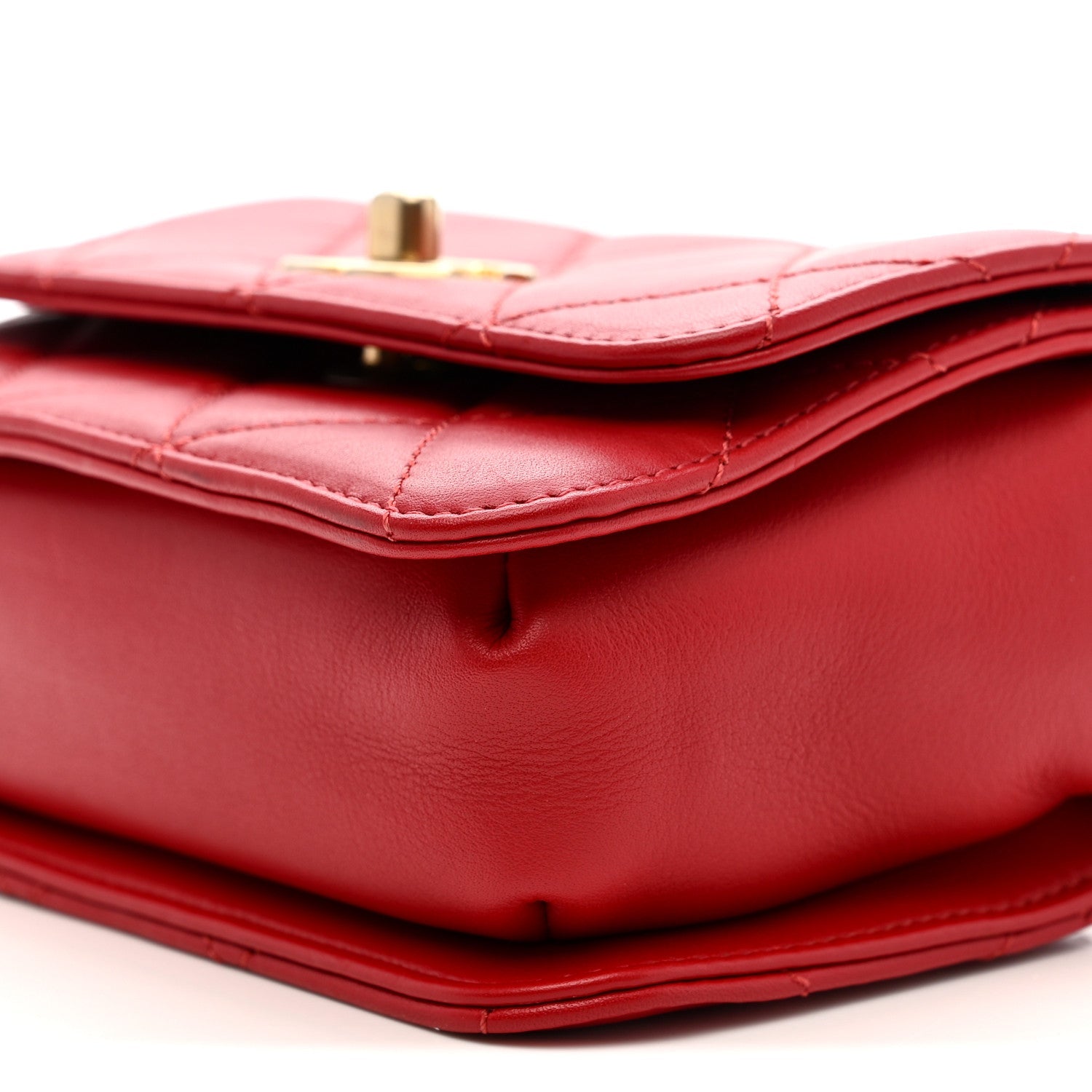 Lambskin Quilted Small Multiple Chain Flap Red