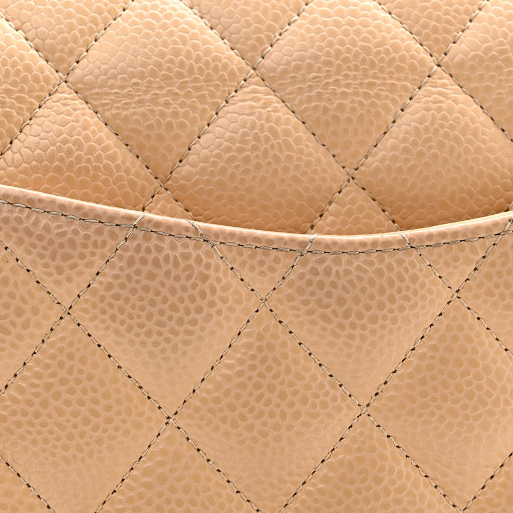 Caviar Quilted Small Double Flap Beige