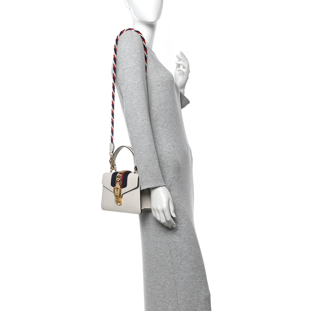 Calfskin Mini Sylvie Top Handle Bag White