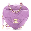 Lambskin Quilted CC In Love Heart Waist Belt Bag With Chain Purple