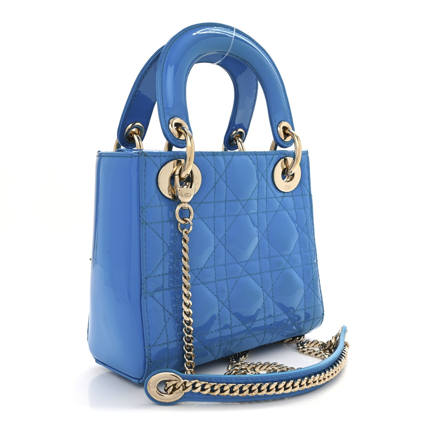 Patent Cannage Mini Lady Dior Blue