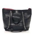 Calfskin Tweed Small Logo Eyelets Shopping Tote Navy Blue