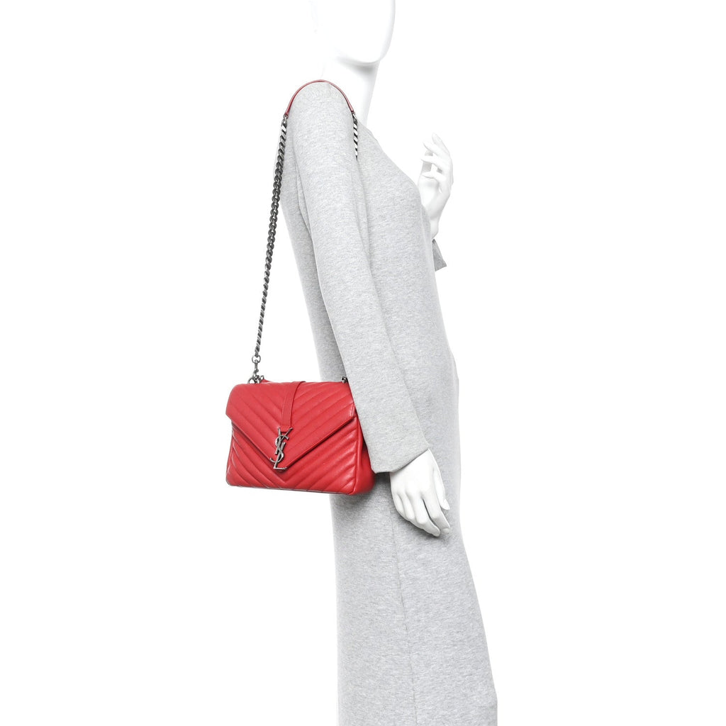 Sheepskin Matelasse Chevron Monogram Medium College Bag Rouge