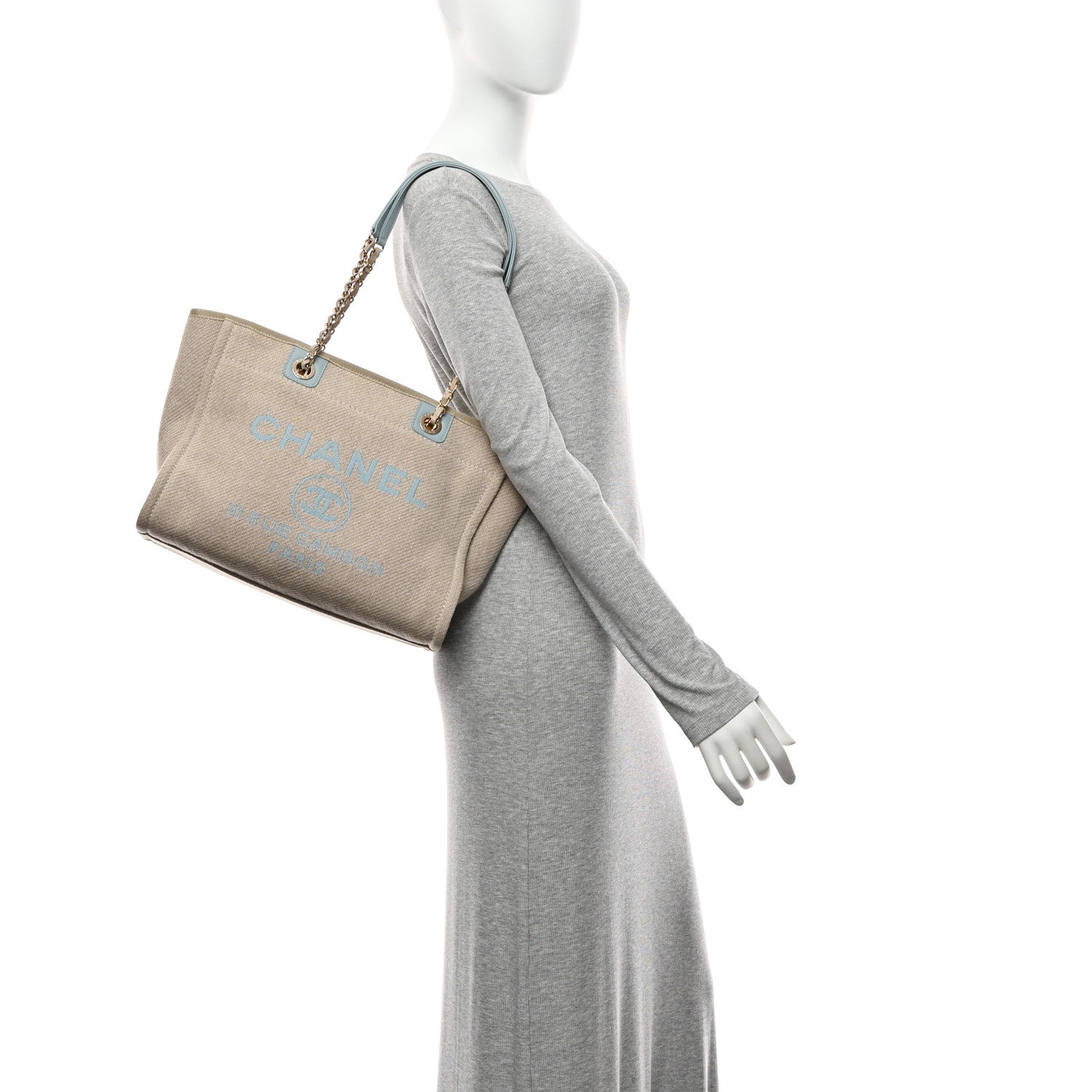 Mixed Fibers Calfskin Small Deauville Tote Grey Light Blue