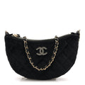 Velvet Crystal Quilted Chain Hobo Black