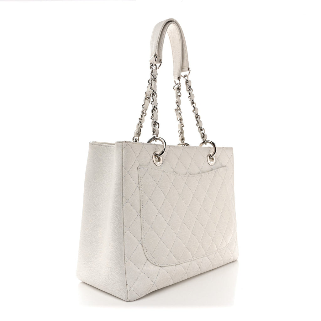 Caviar Quilted Grand Shopping Tote GST White